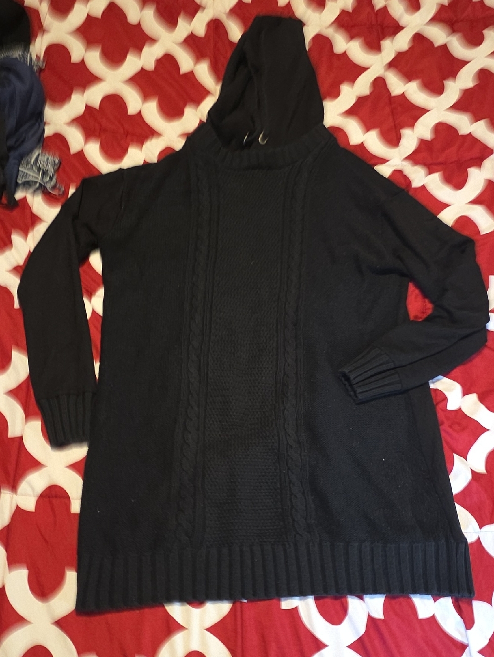 Garage Black Hooded Cable Knit Turtleneck Sweater